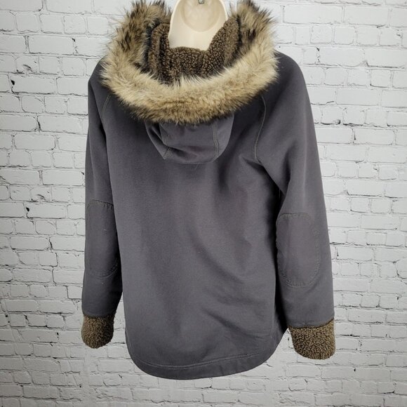 Eddie Bauer Grey Sherpa Lined Hooded Fur Trim Full Zip Jacket Size Medium M - Picture 2 of 16